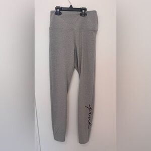 PINK Victoria's Secret High Waisted Gray Leggings w/ burgandy pink logo Medium